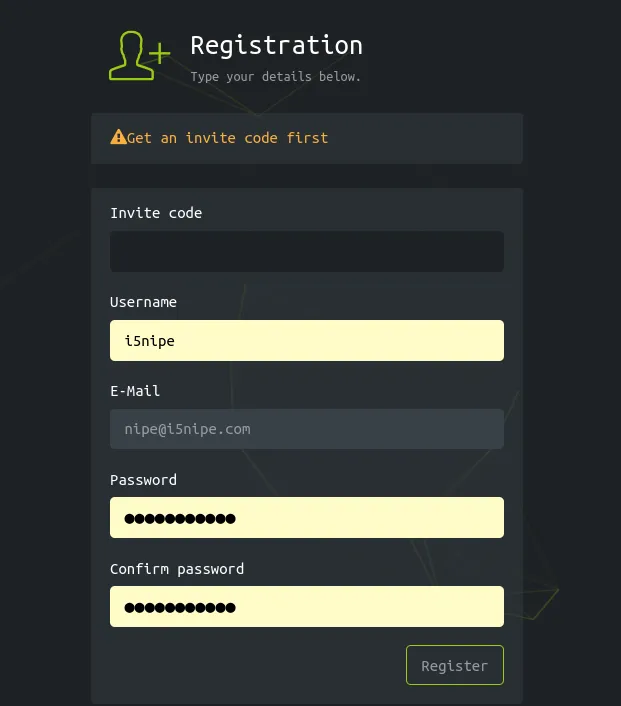 Register page